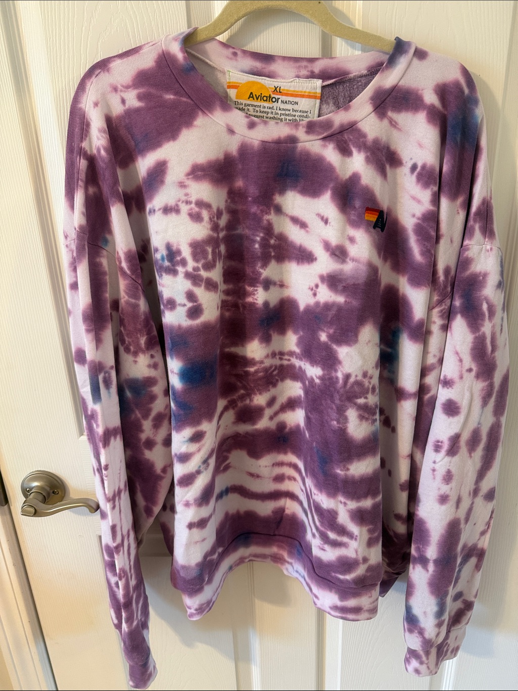 Aviator Nation Purple And White Tie-Dye Crew Sweatshirt
